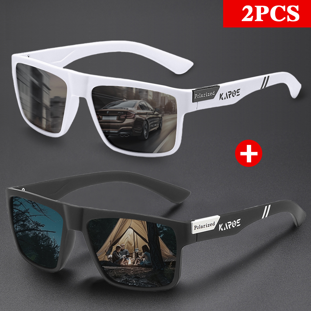 KAROS 2PCS Retro Square Polari - Fishing Sunglasses Polarized のレビューと価格
