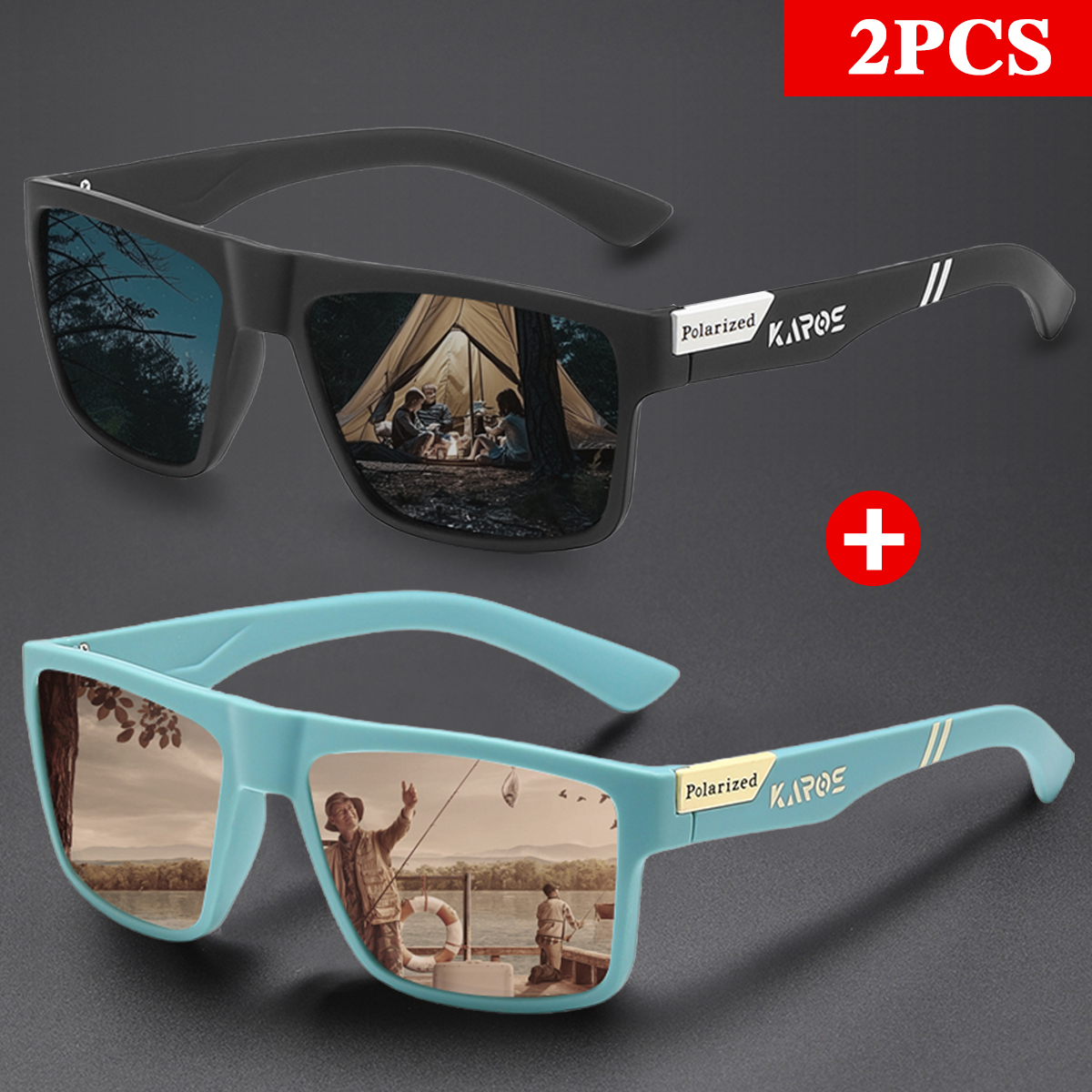 KAROS 2PCS Retro Square Polari - Fishing Sunglasses Polarized のレビューと価格