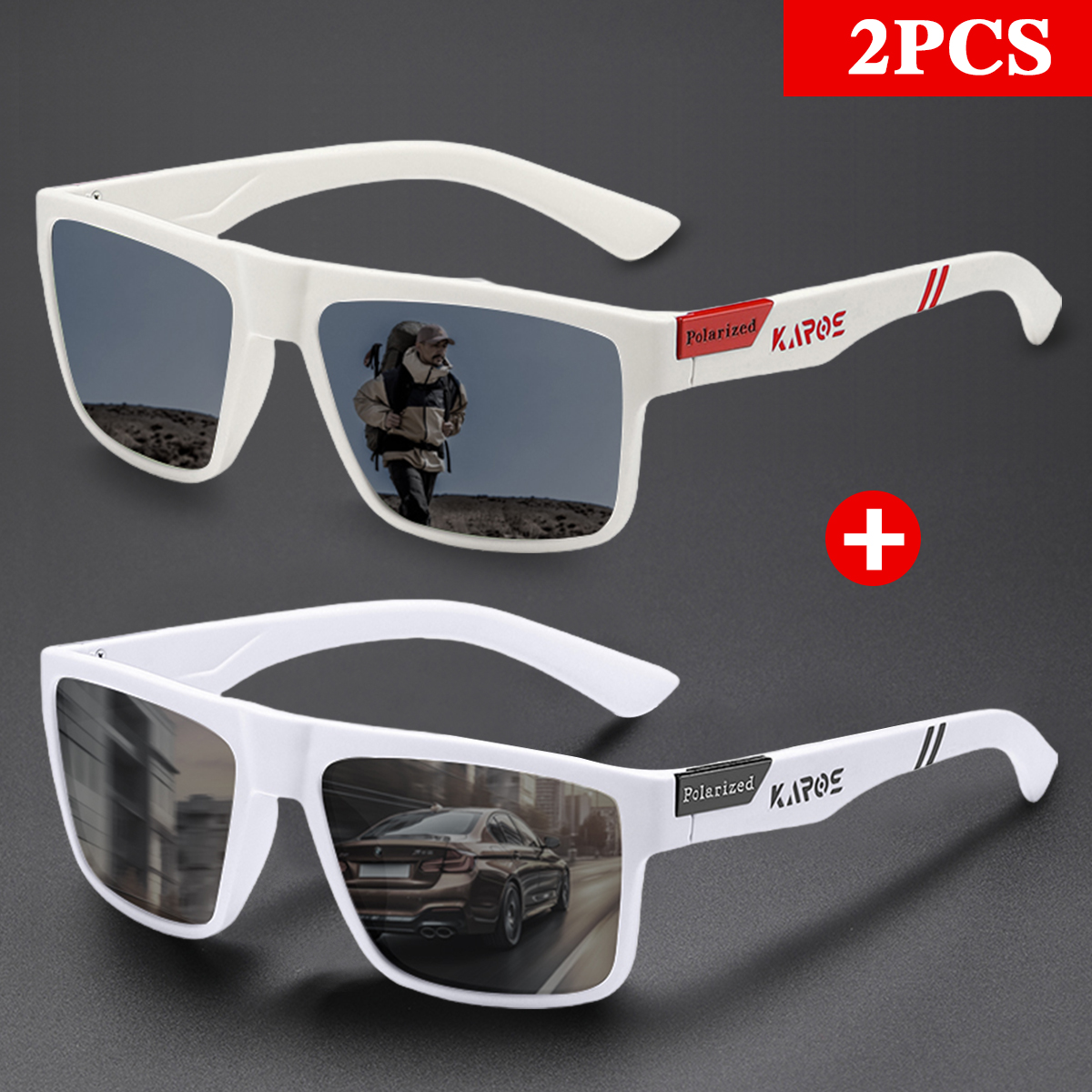 KAROS 2PCS Retro Square Polari - Fishing Sunglasses Polarized のレビューと価格