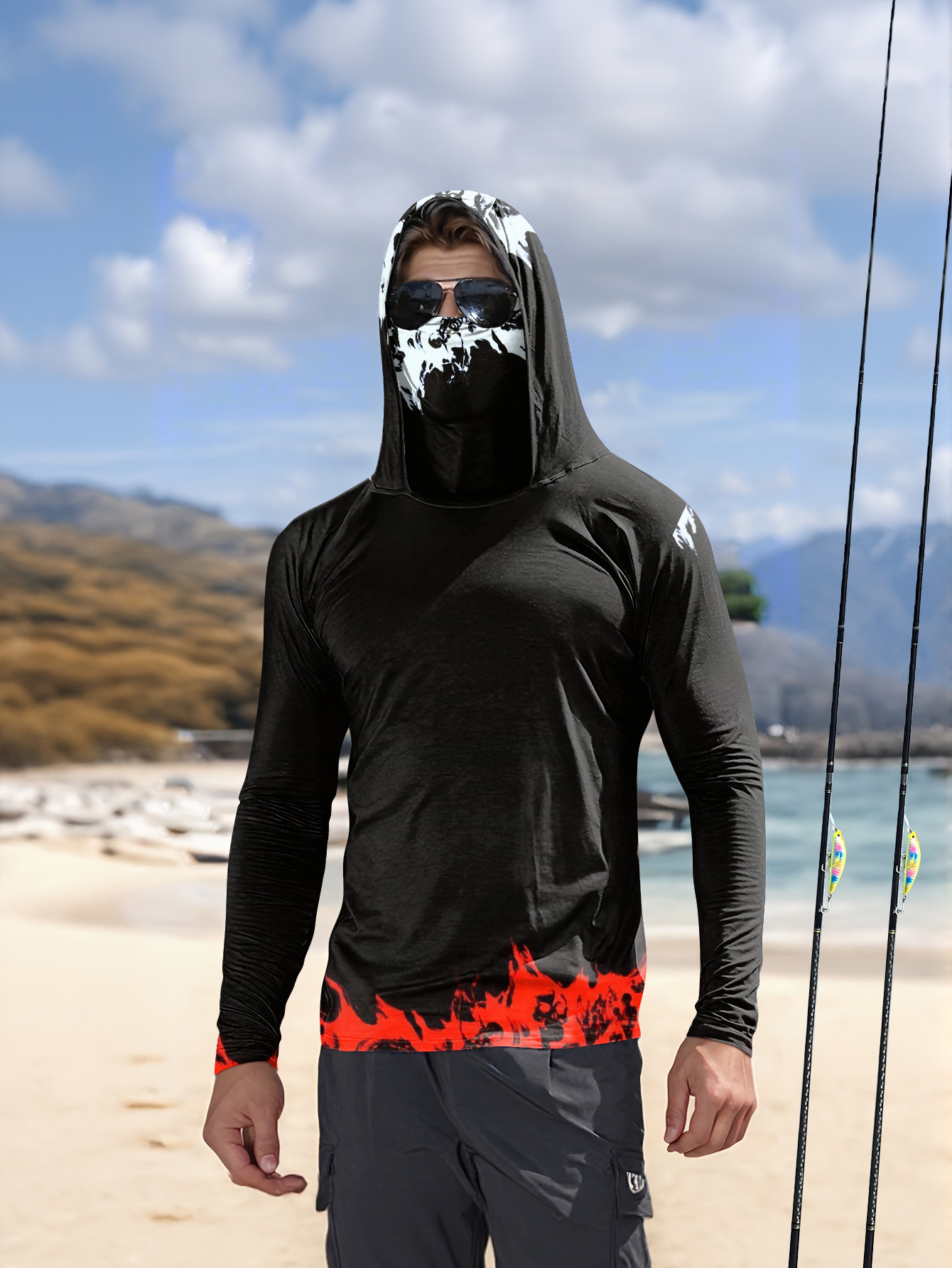Men Hood Fishing Shirt long sl - Fishing Shirt Uv Protection のレビューと価格