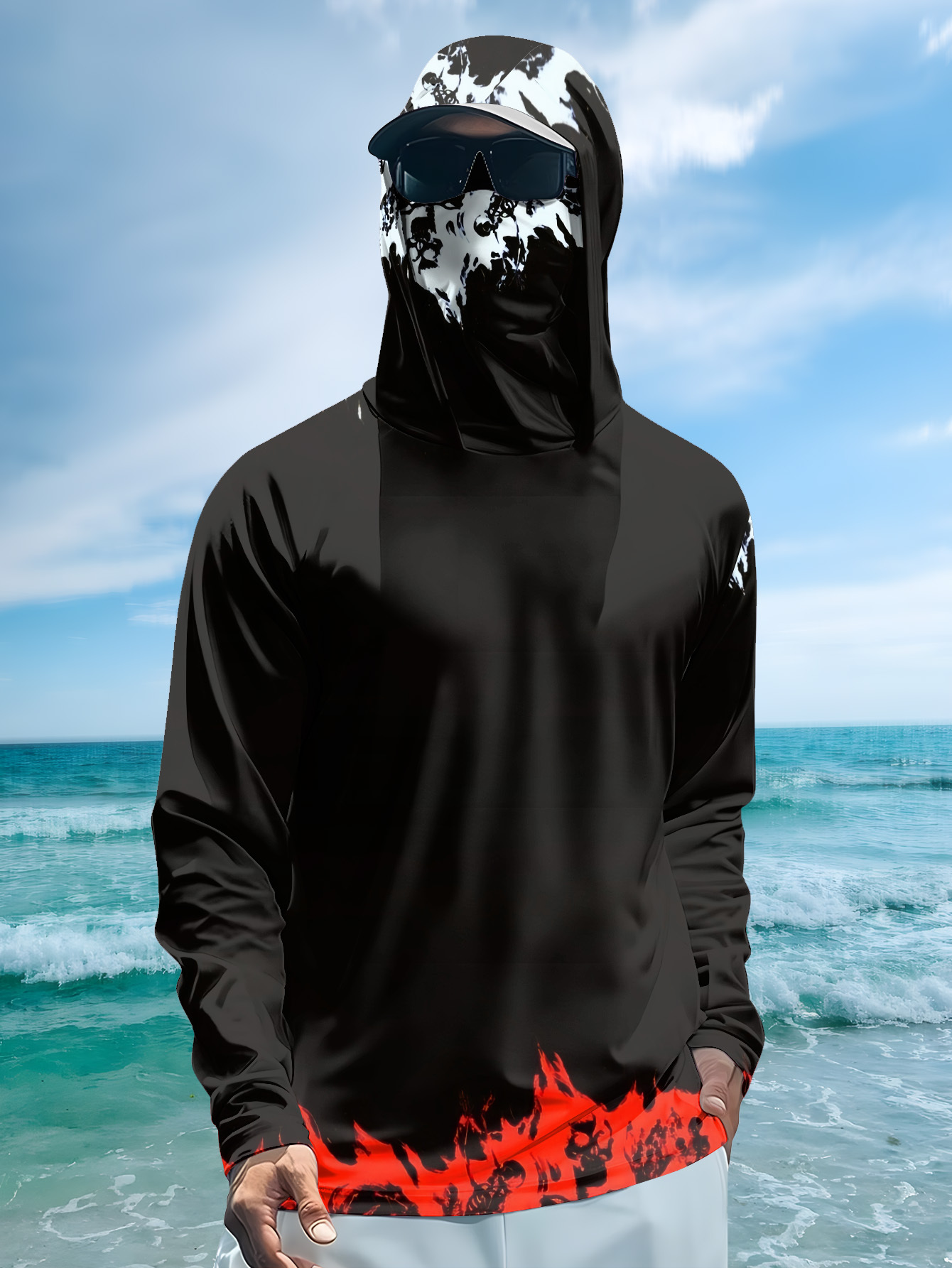 Men Hood Fishing Shirt long sl - Fishing Shirt Uv Protection のレビューと価格