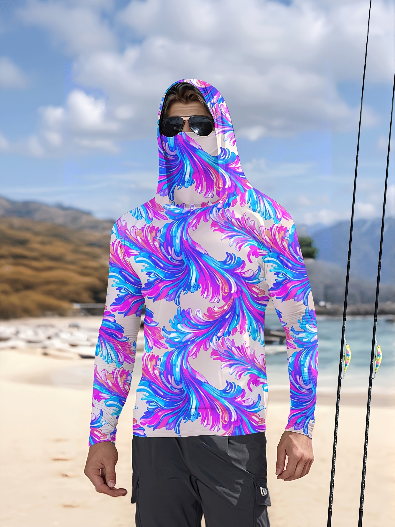 Men Hood Fishing Shirt long sl - Fishing Shirt Uv Protection のレビューと価格