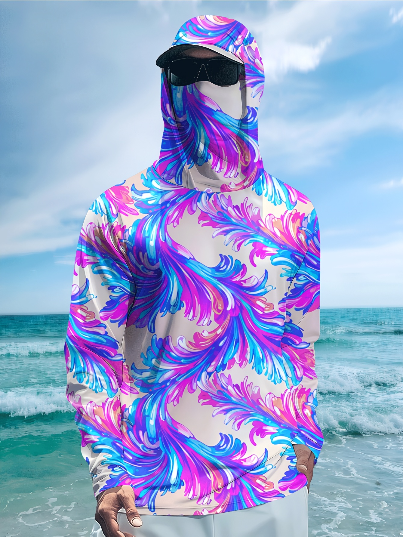 Men Hood Fishing Shirt long sl - Fishing Shirt Uv Protection のレビューと価格