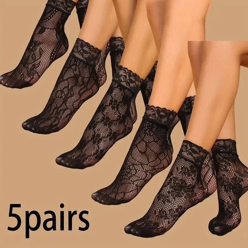 5 Pairs Floral Lace Socks Thin - Fishing Socks のレビューと価格