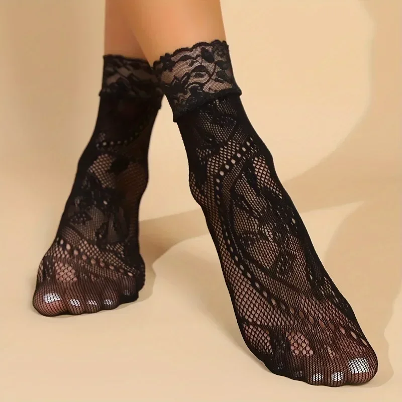 5 Pairs Floral Lace Socks Thin - Fishing Socks のレビューと価格
