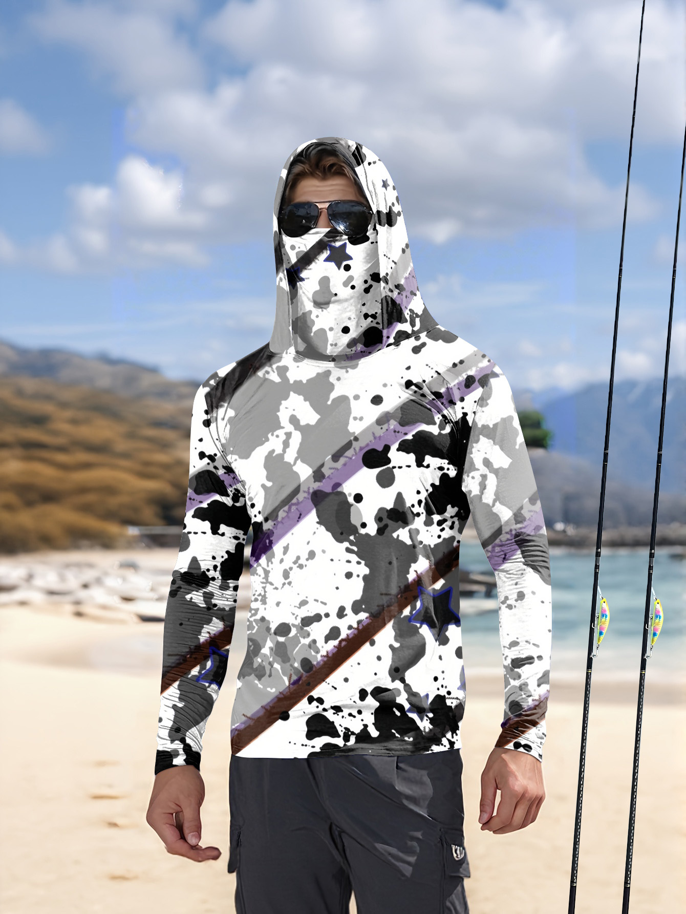 Men Hood Fishing Shirt long sl - Fishing Shirt Uv Protection のレビューと価格
