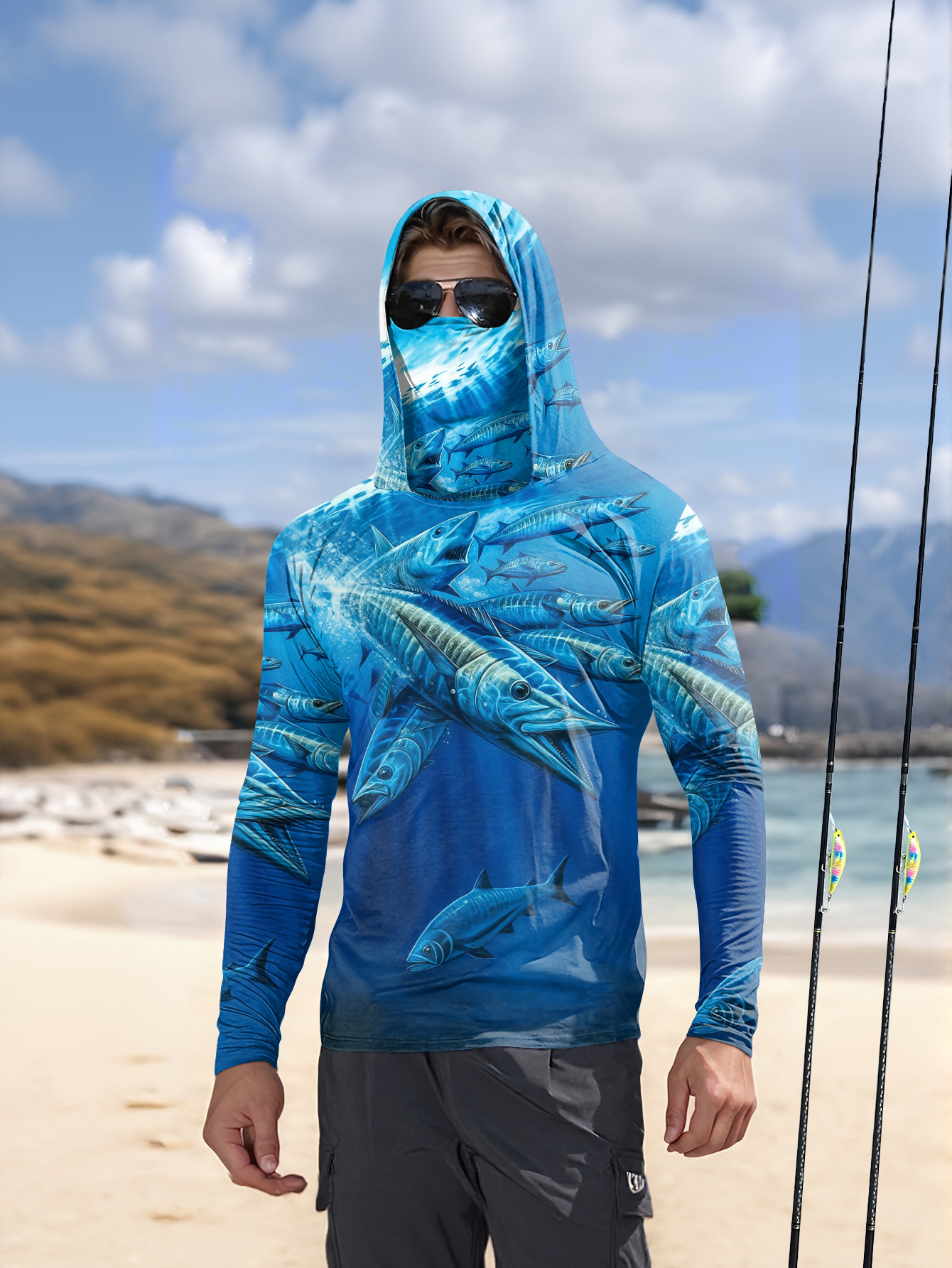 Men Hood Fishing Shirt long sl - Fishing Hoodie のレビューと価格